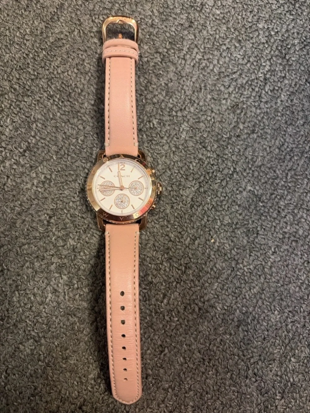 Coach Blush Pink Leather Watch Rose Gold Crystal Dial Women’s